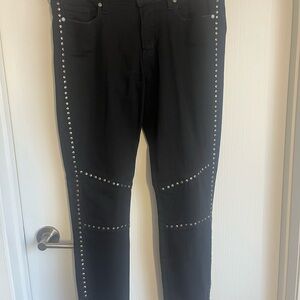 PAIGE Black Studded Straight Leg Jeans